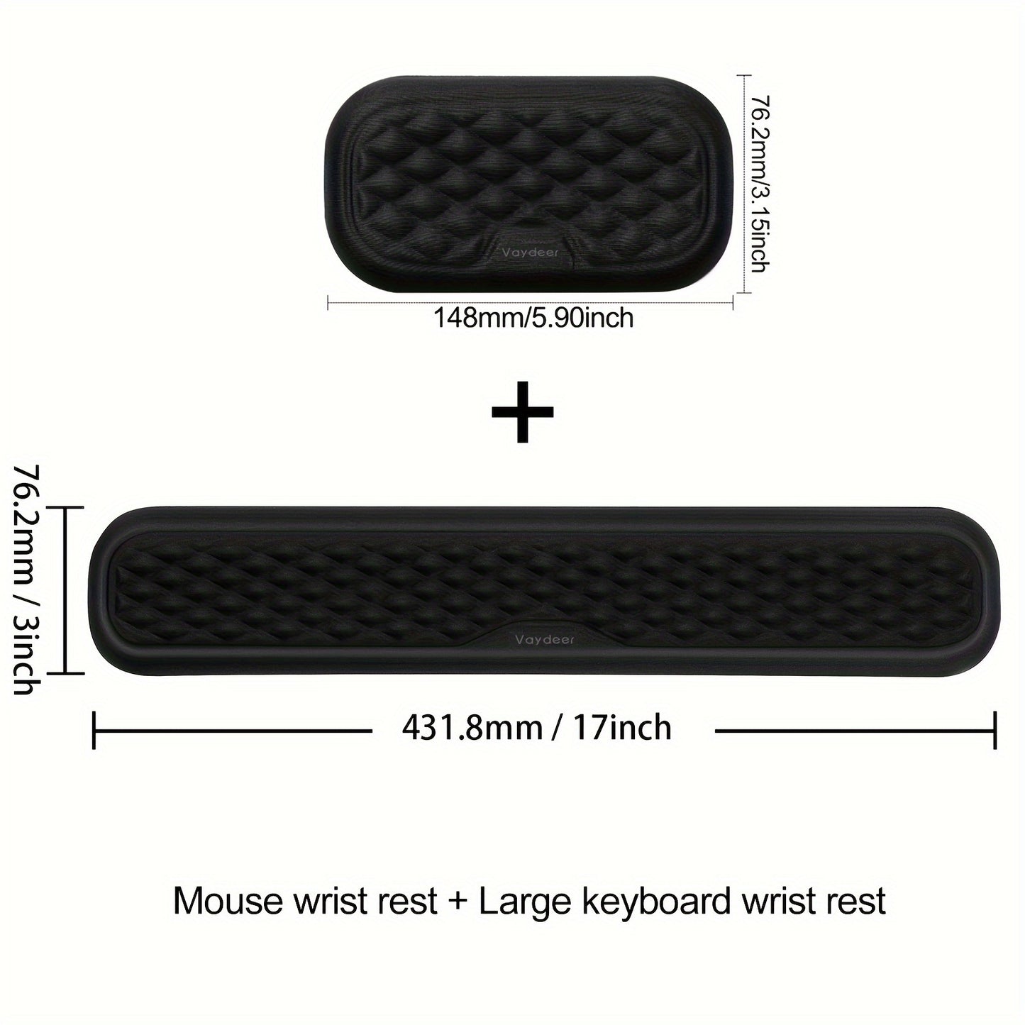 Ergonomic keyboard and mouse wrist rests for comfortable typing and mousing.