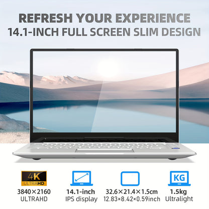 Auusda 35.81cm laptop with 11 Pro, N5095 CPU, 16GB RAM, 512GB SSD, fingerprint authentication, 7-color backlight, retro circular keyboard, built-in camera, USB 3.0.