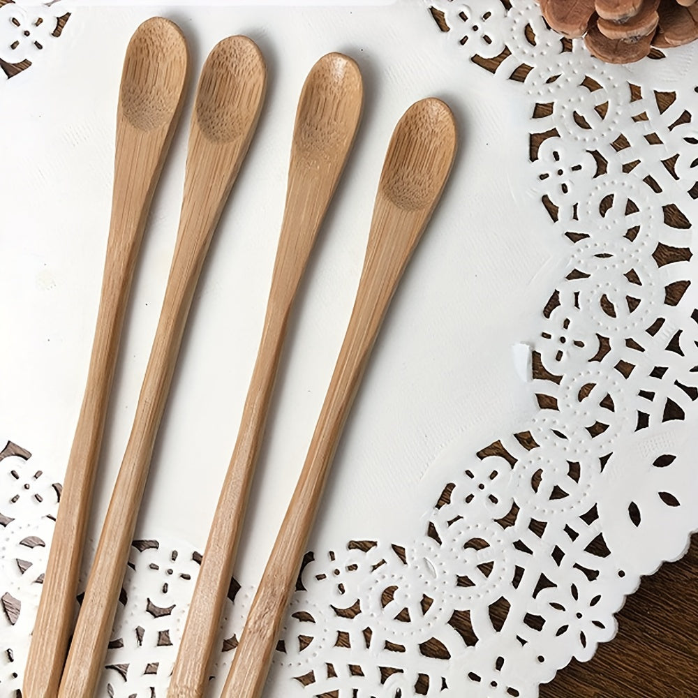 2pcs Wooden Jam Spoon with long handle, made of durable bamboo material for stirring, mixing and serving various ingredients.