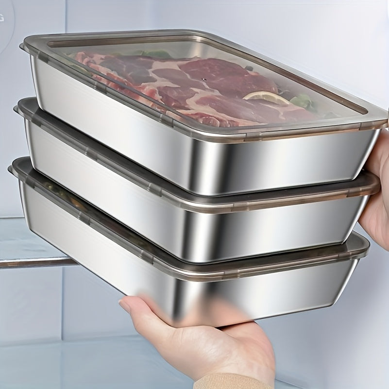 Stainless Steel Food Storage Containers: 3 Leak-Proof, Reusable containers for fruits, meats, and veggies - Easy to Clean, Stackable Kitchen Organizers for Fridge, Freezer, and Pantry