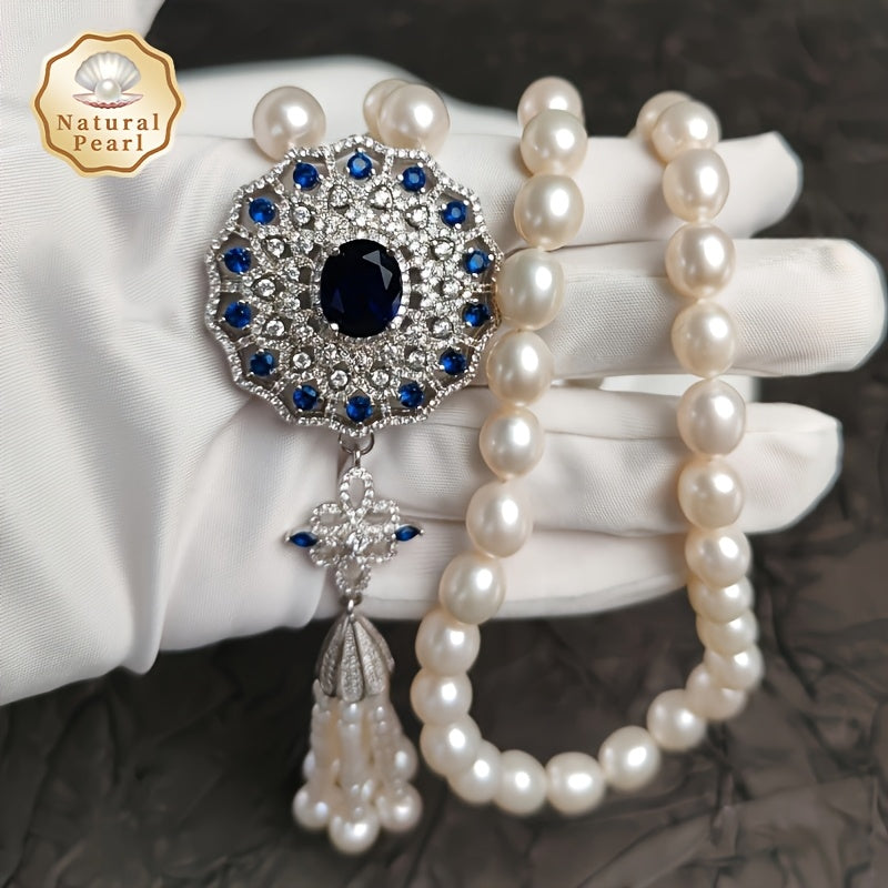 MUFAN Elegant Luxury Pearl Necklace for Women featuring 8-9mm Natural Freshwater Pearls and Synthetic Cubic Zirconia. This versatile piece is perfect for daily wear or special occasions, making it a great gift option. Compatible with June birthstones. No