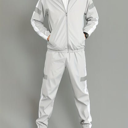 Stylish Korean men's sportswear set includes a spring and autumn jacket for a casual two-piece outfit.