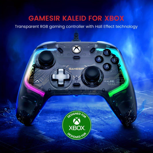 GameSir Kaleid Transparent Wired Controller for Xbox Series X|S, Xbox One, and Windows 10/11 with Hall Effect Joysticks, Hall Trigger, 3.5mm Audio Jack, and RGB Lights.