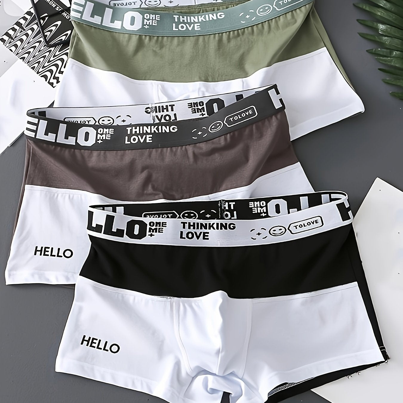 Men's cotton blend boxer briefs in fashion color block design for daily wear. Features breathable and comfy boxer trunks suitable for teenagers.