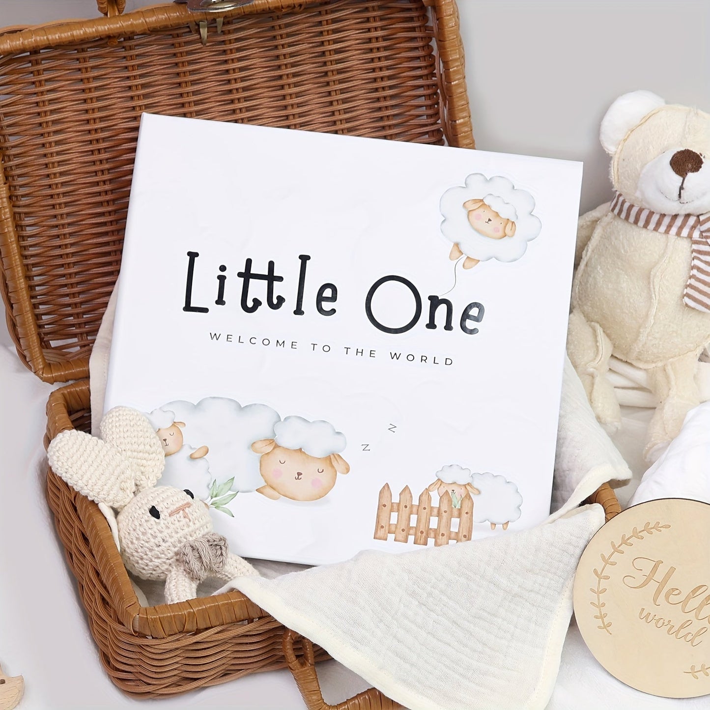 Year One Commemorative Book for Youngsters feat. Little Sheep Model, Inner Pages with Double-Sided Tape & Hidden Coil Hardcover, Copper Plate Black Golden Cover, includes 12 Months Milestone Stickers & Special Paper. Perfect for New Mom & Boy and Girl