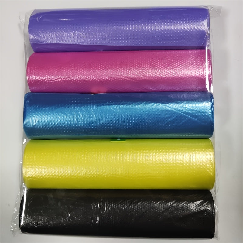 Get a great deal with our Value Pack of 5 rolls containing 100 colorful disposable small garbage bags. These plastic bags are perfect for lining indoor garbage cans in commercial offices, bedrooms, bathrooms, and restaurants. They are odorless and can