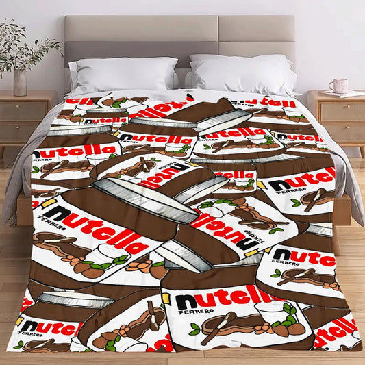 Get cozy with this Nutella print flannel blanket! Made of soft polyester, this all-season throw is hypoallergenic, lightweight, and perfect for use on your sofa, bed, office, car, or during travel. Featuring a Bohemian style and quilted design, this