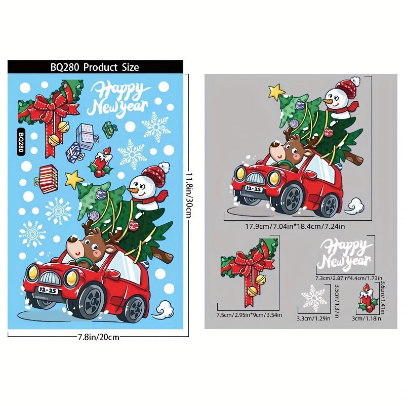 Decorate your windows for Christmas with Santa and snowman cartoon decals, featuring electrostatic adhesive for easy application. Perfect for adding holiday charm to your home decor.