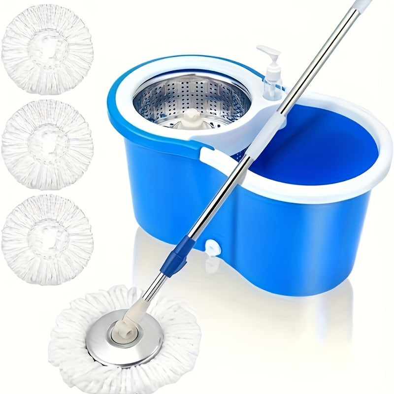 Multipurpose Floor Cleaning System - Stainless Steel Adjustable Handle 360° Spin Mop and Bucket Set with 2 Microfiber Heads, Ideal for Living Room, Bedroom, Bathroom, Kitchen - Durable Metal Material