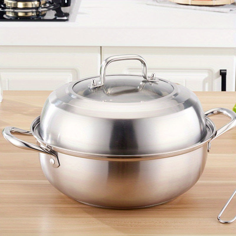 Stainless Steel Multi-Purpose Steamer Pot with Steaming Tray, 12-Inch, Compatible with Steam and Boil, Suitable for Use on Any Stovetop