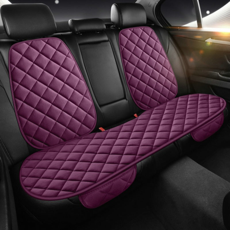 Premium knit polyester car seat cushions set of 3 with plush backrest covers, easy installation, and universal fit for multiple vehicle models.