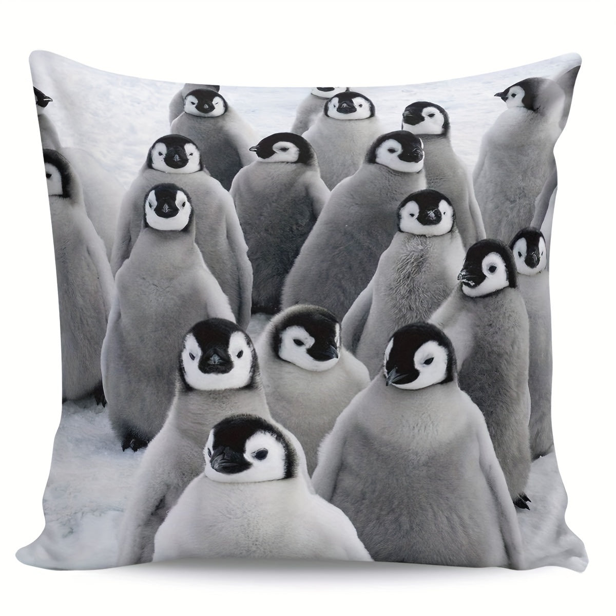 Decorative throw pillow cover featuring cute gray penguins, perfect for winter holidays. Made of soft material, this square cushion cover measures 45.72 x 45.72cm and is ideal for your home couch or sofa bed.