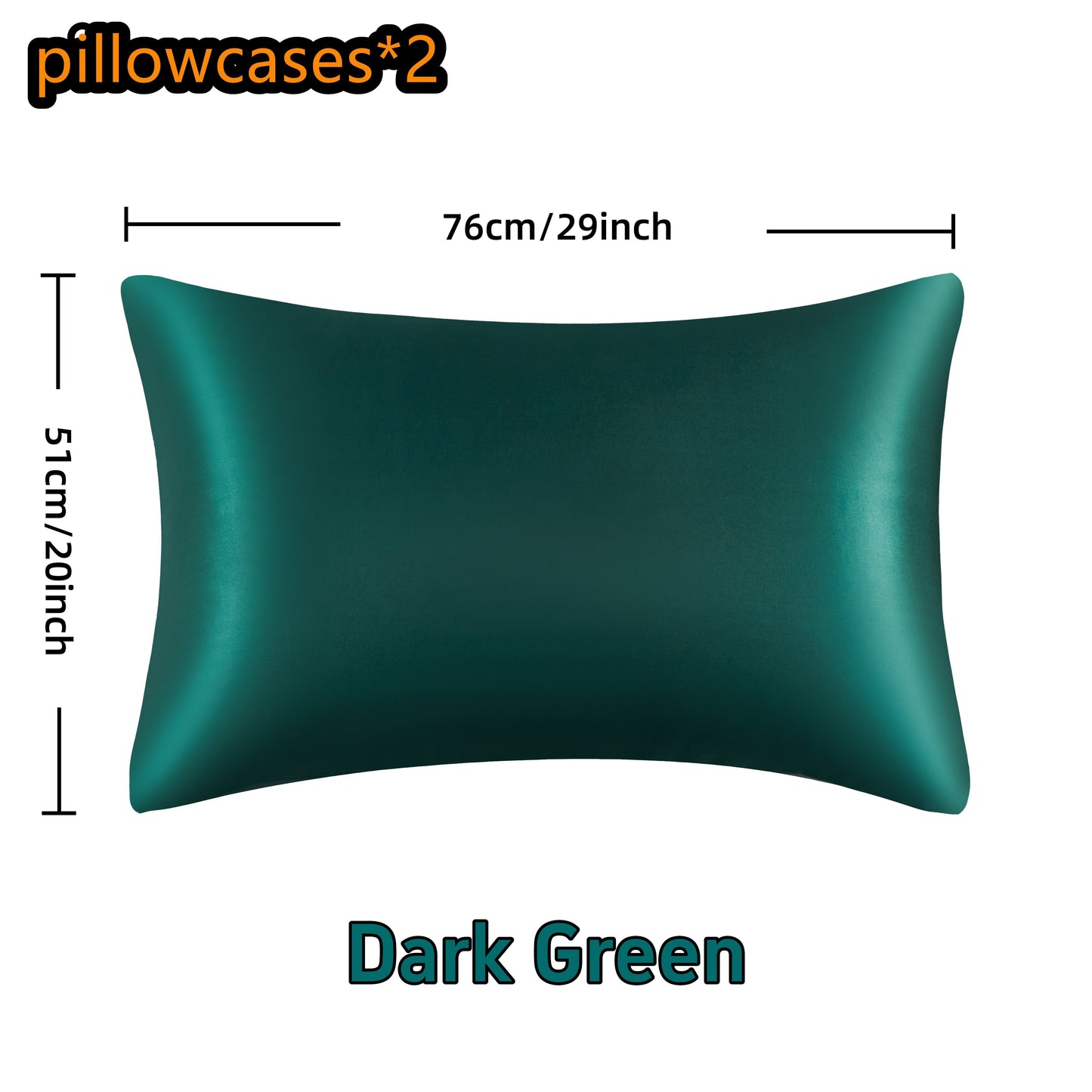 Two pieces of luxurious satin pillowcases available in various colors. These pillowcases feature a smooth and glossy finish with an envelope closure for convenience. They are machine washable and made of 100% polyester. No filler is included.