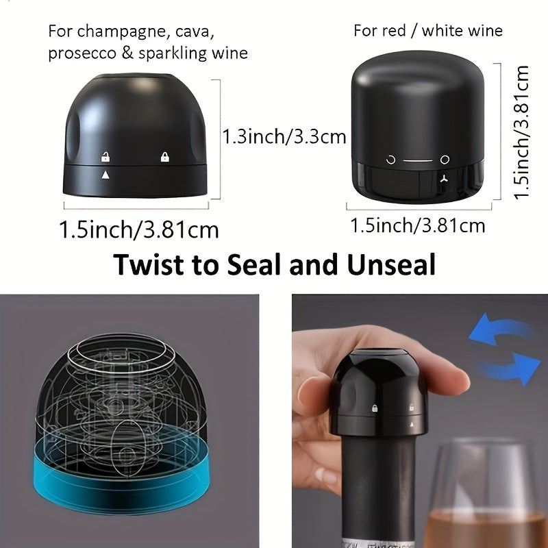 1 or 2 new vacuum wine stoppers for hotel and restaurant use, reusable champagne bottle sealers, leak-proof.