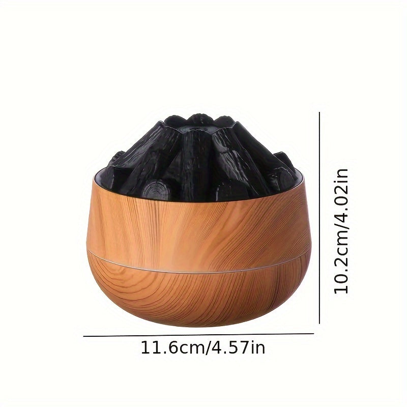 Innovative charcoal-powered humidifier with large mist output and aromatherapy function. USB powered with wooden base and flame effect, perfect for any room type. (Battery not included)