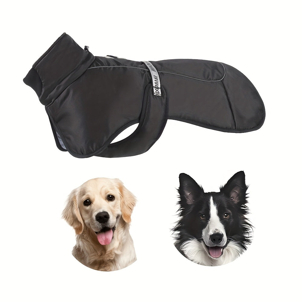 Waterproof and windproof jacket with cozy fleece lining for dogs of all sizes.