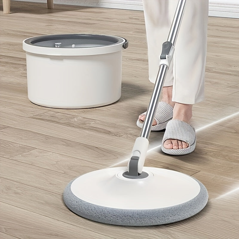 The Hands-Free Spin Mop and Bucket System comes with 1 set and includes 2 reusable pads. This efficient rotating floor cleaner is perfect for both dry and wet use, making it an ideal cleaning tool for the living room, home, kitchen, and bathroom.