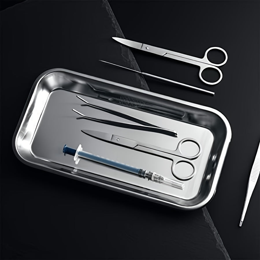 3 stainless steel surgical trays for labs and tattoo tools.