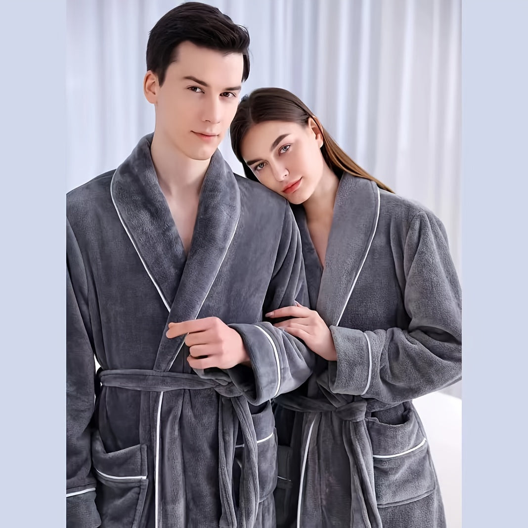 Plaid bath robe for men and women, soft and comfortable, modern style, machine washable, made of 300g/㎡ knitted fabric with polyester fiber, bath towel theme.