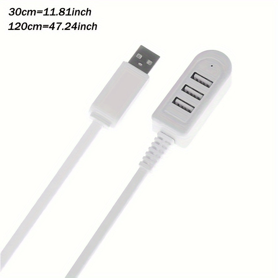 3-in-1 USB Multi-Port Adapter Cable with various functions including USB charging with data transfer, night light, card reader, fan, and other USB devices. Male to female polarity