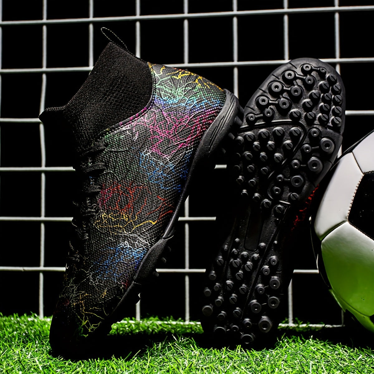 Men's turf soccer cleats with rubber sole and fabric inner material for artificial grass fields.