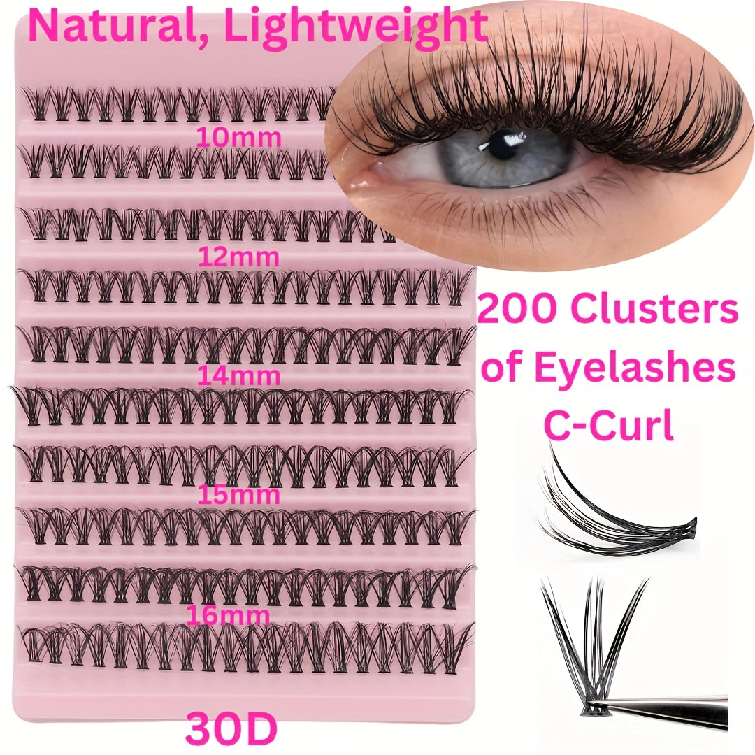 DIY Eyelash Extension Kit includes glue, tweezers and a variety of slim fluffy lashes in different lengths and curls.