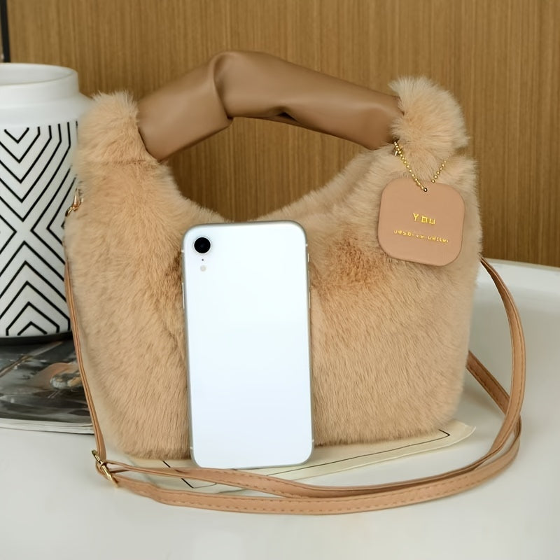 Stylish faux fur crossbody bag with zip closure, ideal for daily use.