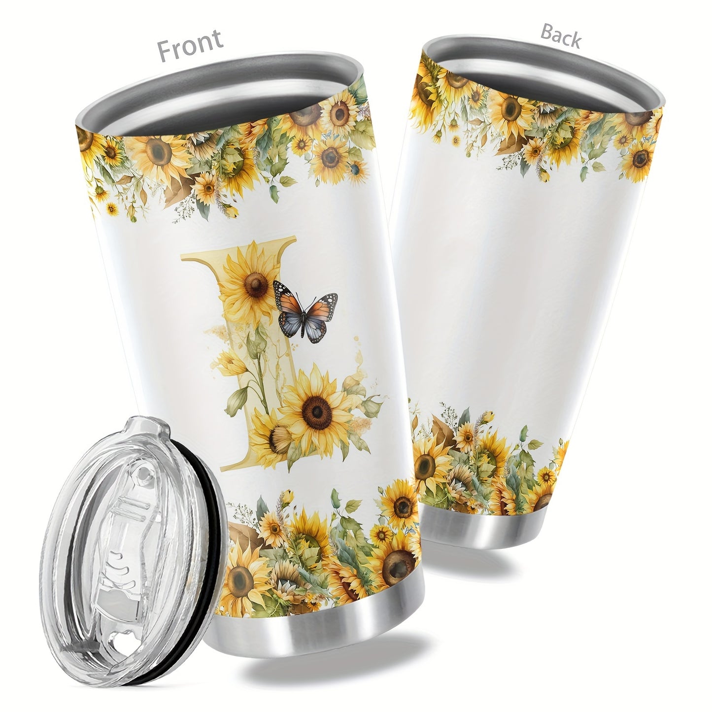 20oz Floral Initials Travel Mug - Double-Walled Tumbler for Women - Ideal Gift for Various Occasions.