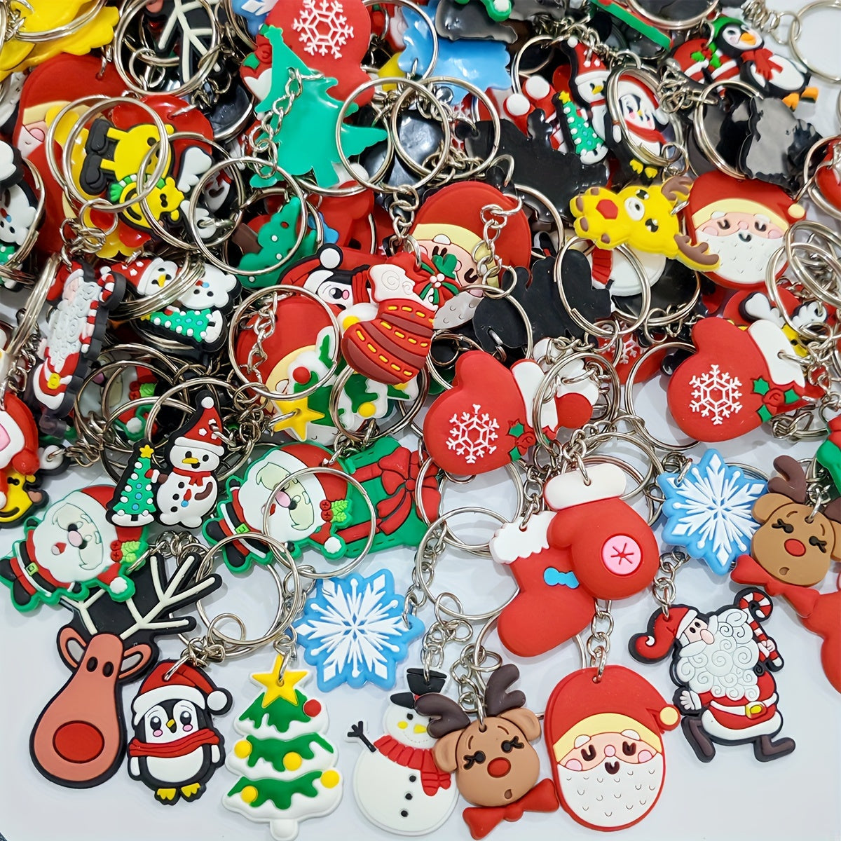 Top Pick: Set of 30 Cartoon Christmas Keychains with Various Designs, PVC Material, Round Clasp - Perfect for Party Favors and Back-to-School Gifts, Assorted Styles, Great for Christmas Parties