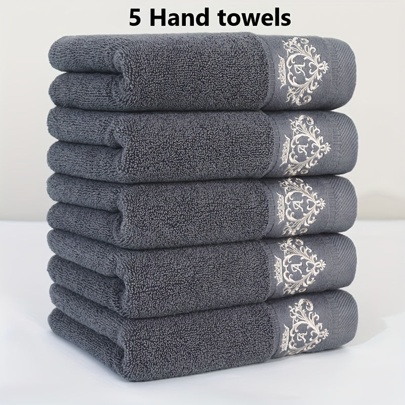 5 pure cotton towels with crown pattern embroidery, 450gsm, suitable for home bathroom and makeup room.