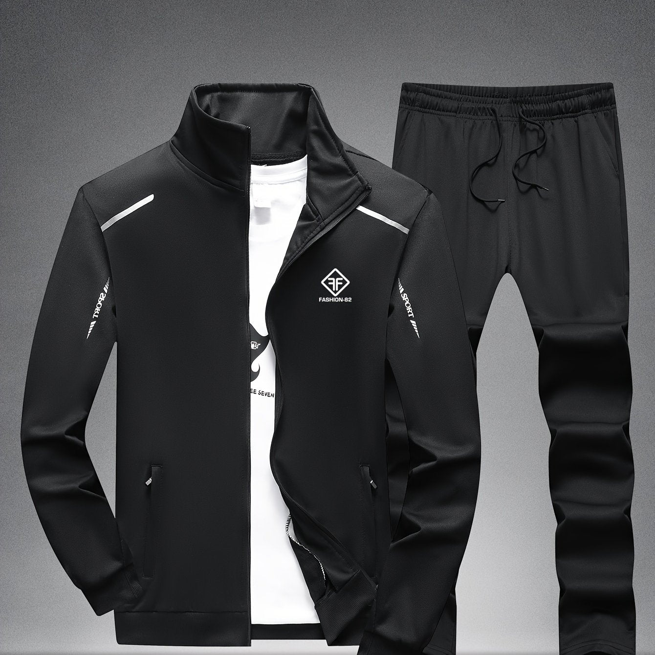 Men's sporty and comfortable stand-up collar zip-up jacket and joggers for spring/autumn.