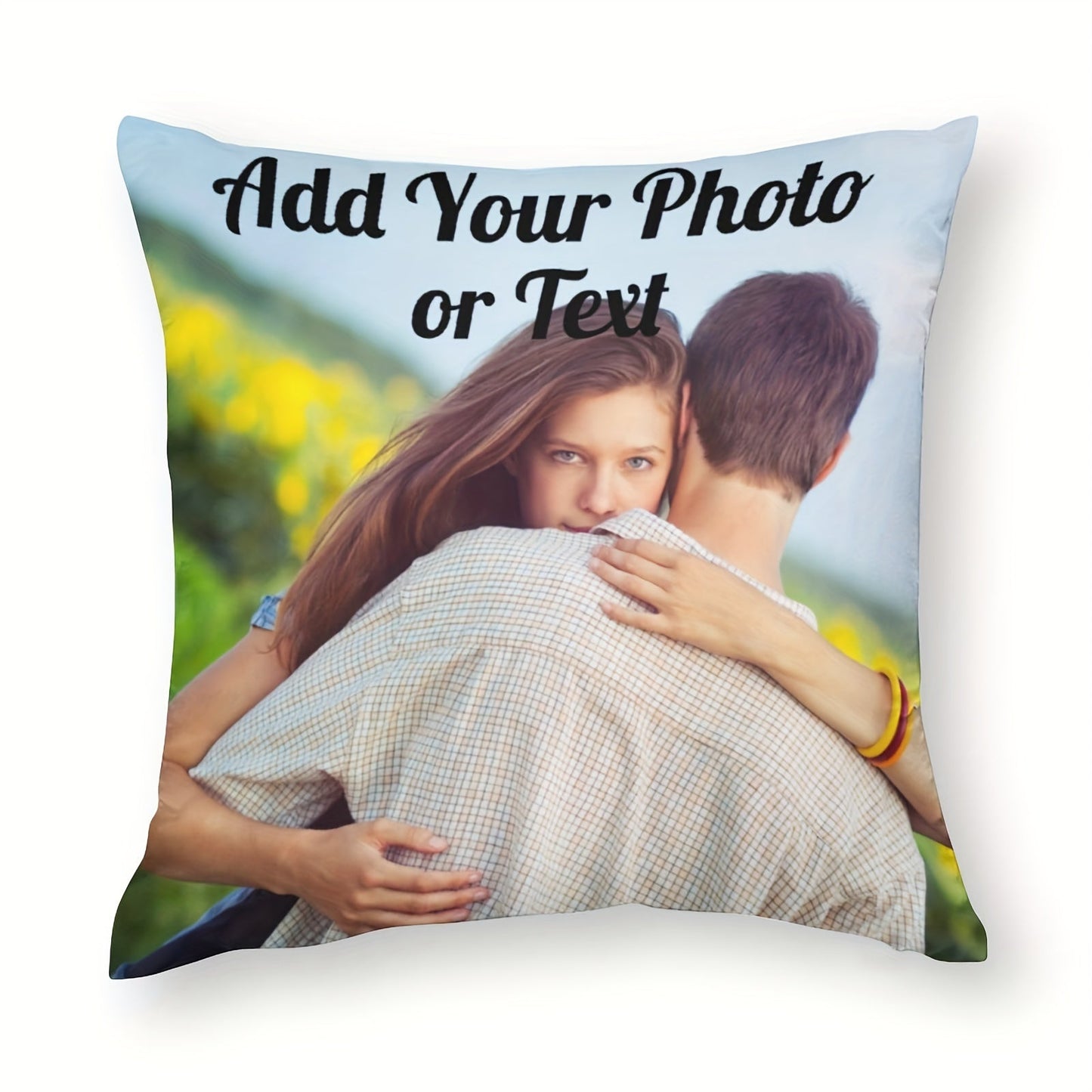 Customize your own polyester throw pillow cover with a photo or text of your choice. This personalized single-sided print is perfect for holidays such as Christmas, Father's Day, Mother's Day, and Valentine's Day. The cover measures 45.72cm x 45.72cm and