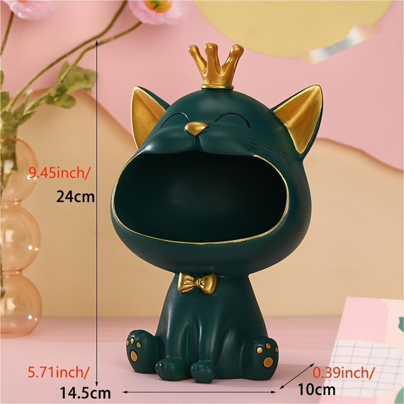 Cute Big Mouth Cat Storage Box Ornament for Wine Cabinet and Entryway Key Storage, Desktop Decoration, Aesthetic Room Decor