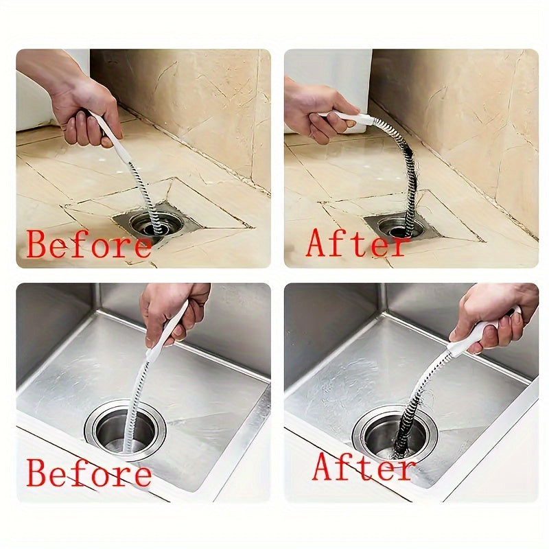 Eliminate clogs effortlessly with our 1pc Manual Drain Cleaner Brush. Perfect for Kitchen Sink, Bathroom, or Toilet, this Plastic Hair Clog Remover requires no electricity to use. Say goodbye to pesky blockages with this Easy-to-Use Sewer Cleaning Tool.