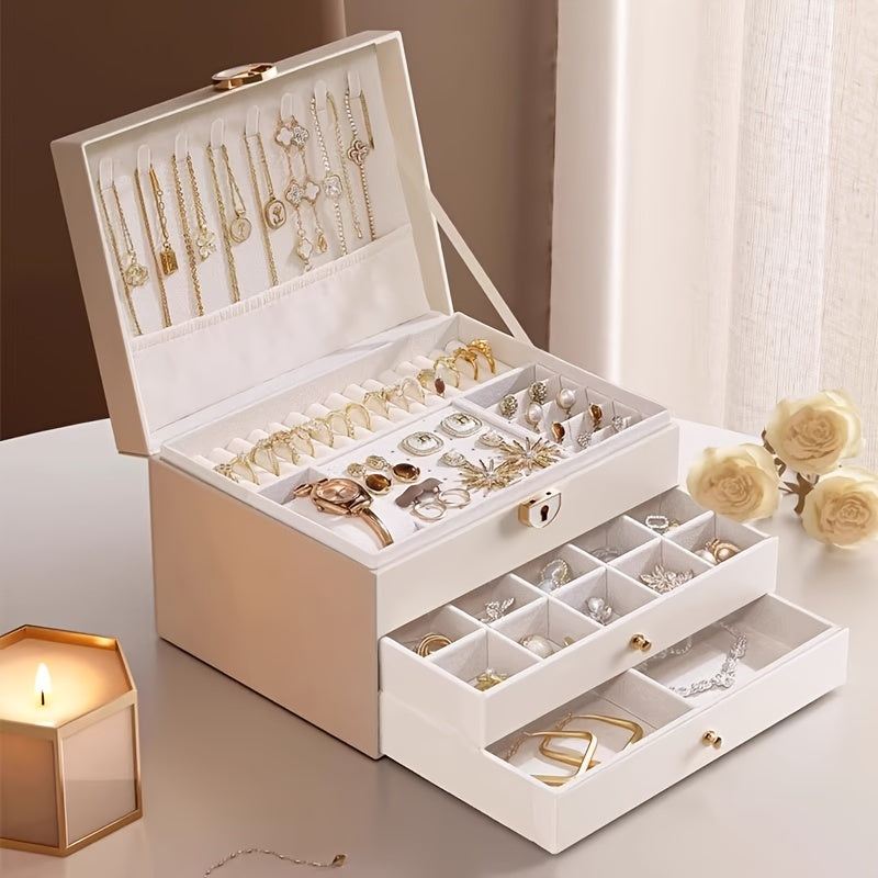 Large capacity jewelry organizer box for all accessories with multiple compartments - luxurious display case for jewelry making.