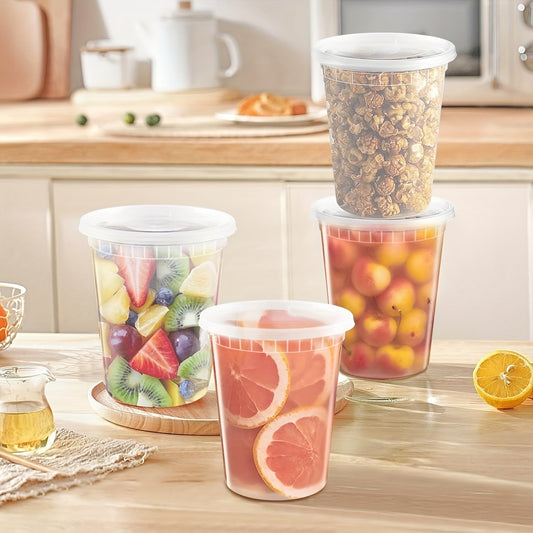 A pack of ten 32-ounce plastic food containers with tight-fitting lids. These sealed containers are perfect for storing leftovers, freezer meals, and microwaveable dishes. They are also dishwasher safe, making cleanup a breeze. Use these versatile