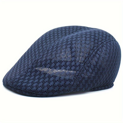 Breathable black mesh beret hat, adjustable for outdoor activities.