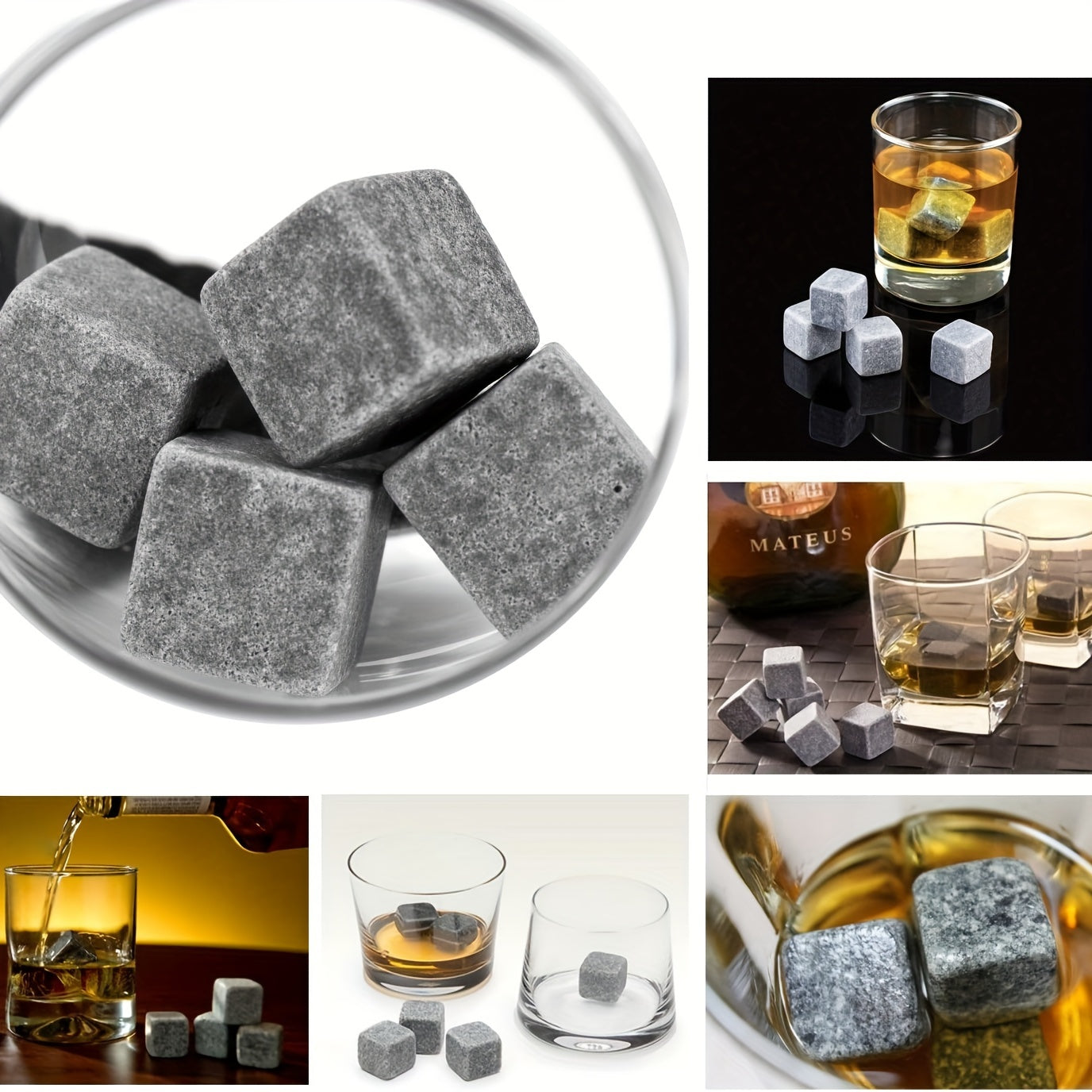 Reusable Whiskey Ice Stone Set, ideal for those who enjoy whiskey, makes a great gift for men, fathers, husbands, and friends celebrating their birthdays.