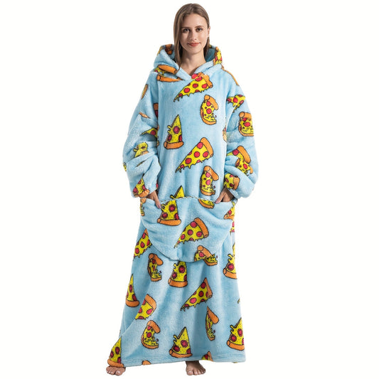 Super warm and cozy fleece oversized hoodie blanket with sleeves for adults. This wearable blanket hoodie features a giant pocket and is perfect for staying extra warm on cold days. Makes a great gift for women, men, and moms.