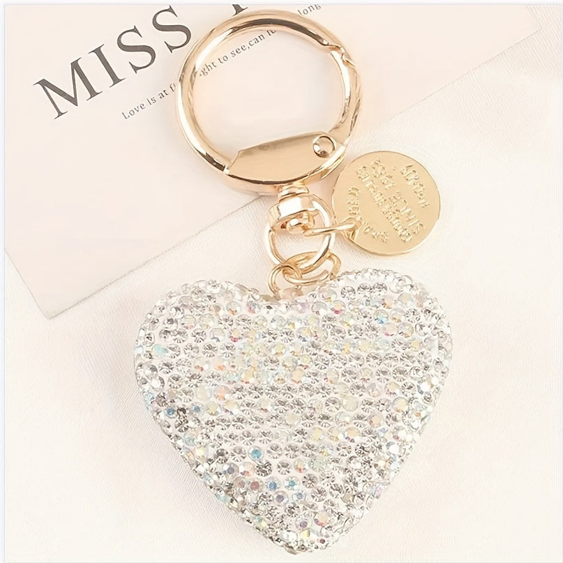 Valentine's Day Gift Set: Heart-Shaped Rhinestone Car Keychain, Resin Love Heart Earphone Case Charm, and Metal Tag Bag Accessory perfect for Women.