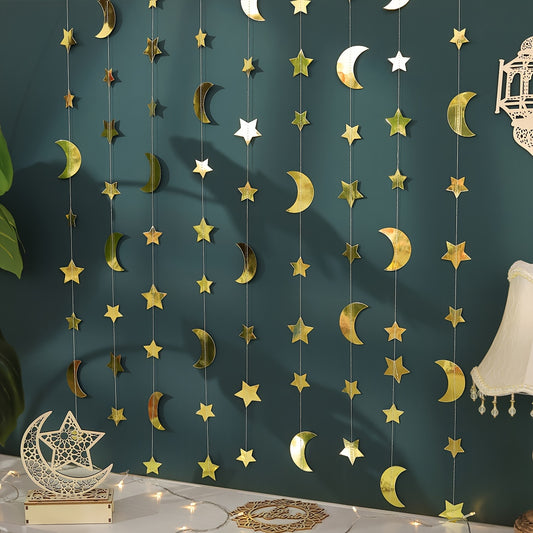 1 Ramadan decoration piece featuring a star and moon pendant with flag and pull flower accents for party and wall arrangements.