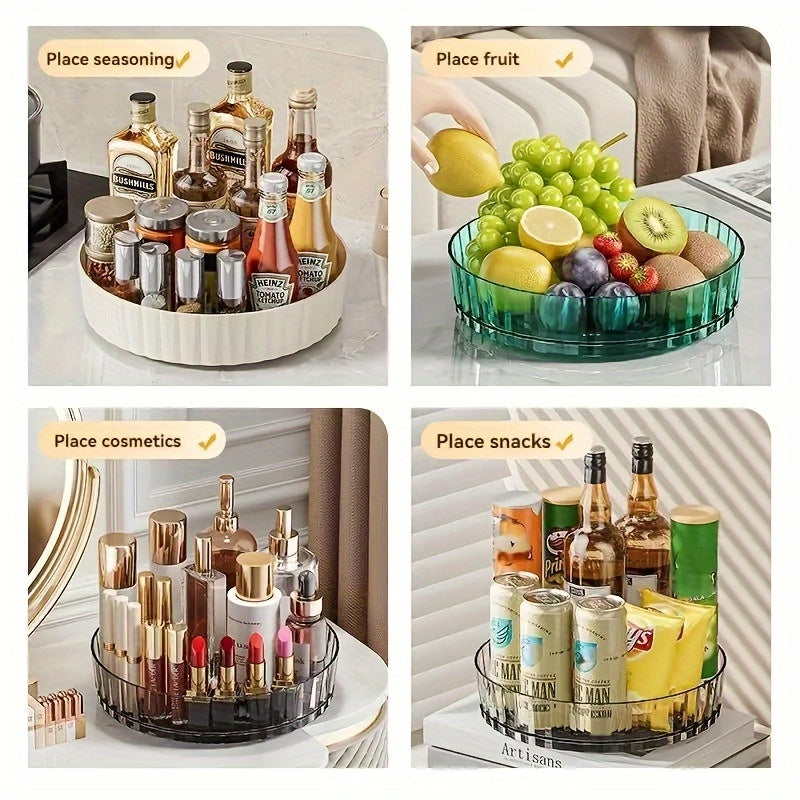 Spice Rack Organizer with 360 Degree Rotation, Countertop Storage Tray for Seasonings and Condiments, Sliding Plastic Shelf for Home, Restaurant, or Cosmetics Organization - 1 Piece