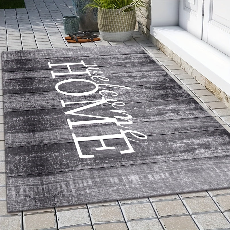 Wood panel design welcome mat made of non-slip, easy-to-clean, lightweight and fade-resistant material suitable for both indoor and outdoor use. Ideal for use in living rooms, bedrooms, kitchens, patios, and laundry rooms.