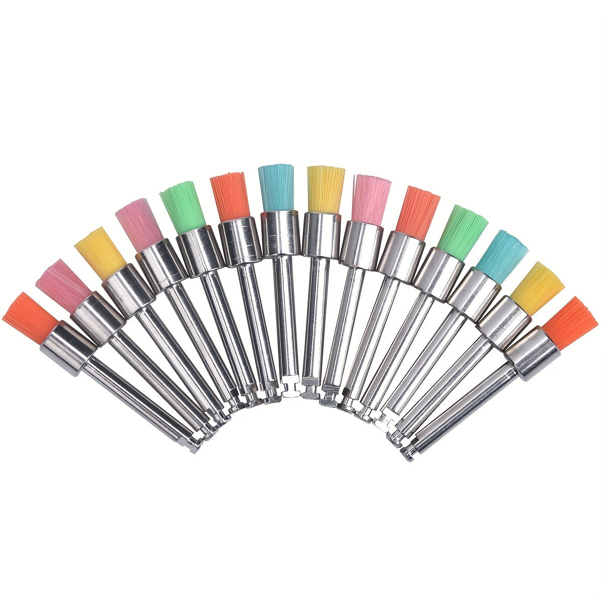 Set of 100 flat head nylon mounted point buffing brushes for polishing and finishing.