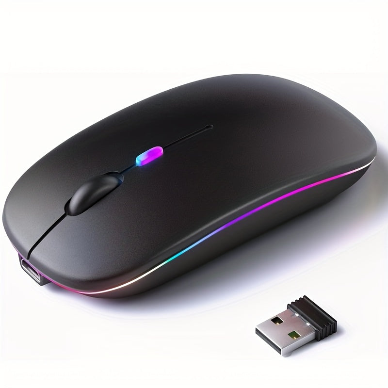 Wireless Illuminated Office Mouse with Rechargeable Dual-mode (2.4G+BT). Suitable for Laptops, Desktops, and Tablets.