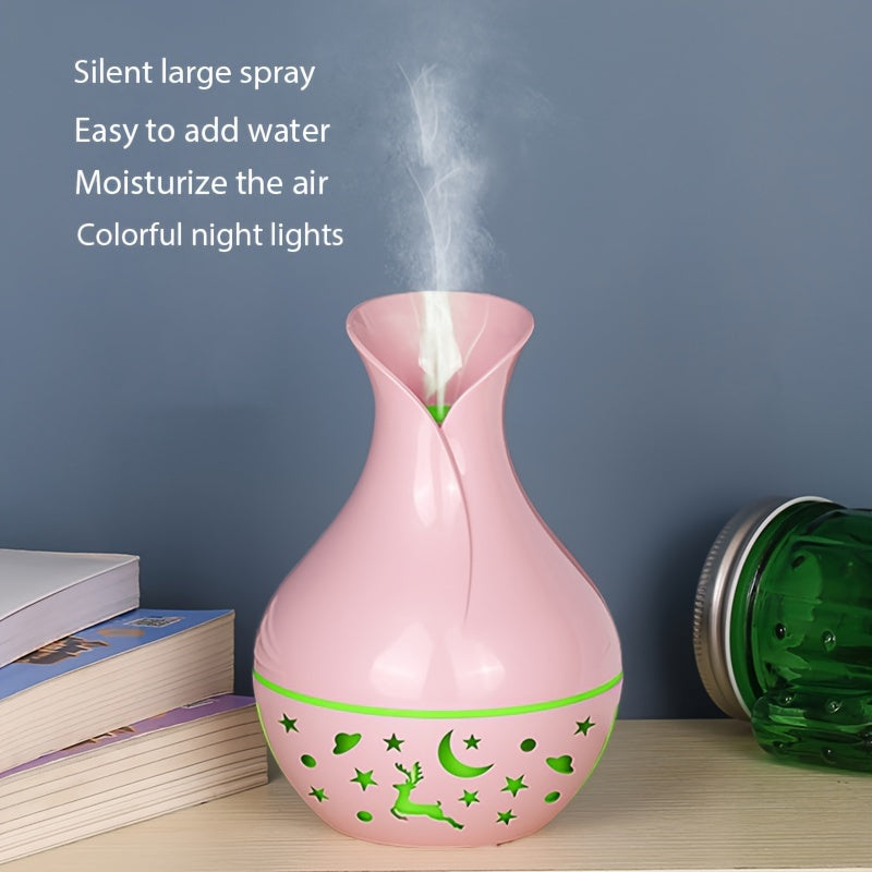 YAIAWISU Portable USB Humidifier with Essential Oil Diffuser: Quiet, Auto Shut-Off, 7 Color Lights, Nightlight - Ideal for Home & Office Use. Made of Plastic.