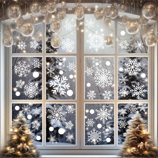 Boho Style Snowflake Window Clings - Set of 1 - No Power Required, Static Cling, Glittering Paper Snowflakes for Holiday and Winter Decoration, Easy Installation on Multiple Surfaces, Disposable.