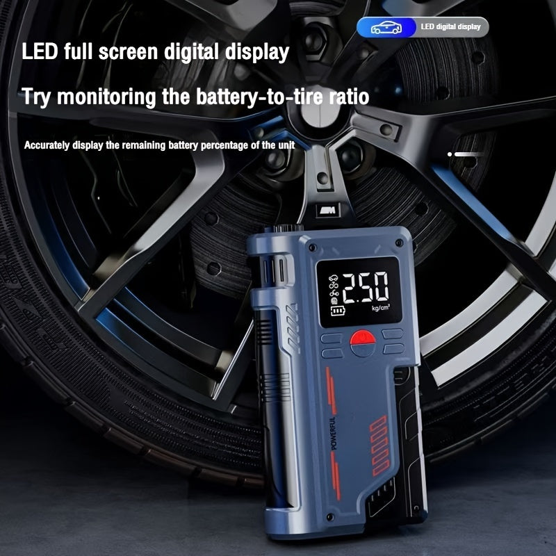 TENGQU Portable Air Pump with Jump Starter, 150psi Max Pressure, 8000mAh Rechargeable Battery, Fast & Safe Tire Inflation for Cars & Motorcycles, Includes Ignition Clip