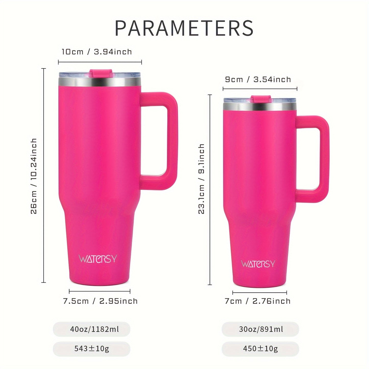 WATERSY 30 oz/40 oz Tumbler tutqichi va solgich bilan, suyuqlik o'tkazmaydigan izolyatsiyalangan, barcha aksessuarlar bilan birga: 2-in-1 qopqoq, zanglamas po'latdan yasalgan solgich, tozalovchi