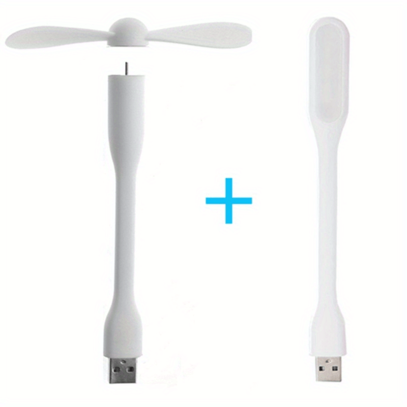 Mini USB fan with flexible bendable design for cooling, includes USB LED light for power bank, notebook, and computer. A summer gadget.